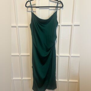 Green slip dress with side cut out